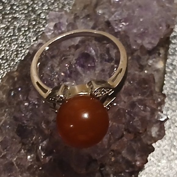 vintage sterling silver carnelian & CZ ring - Picture 4 of 6